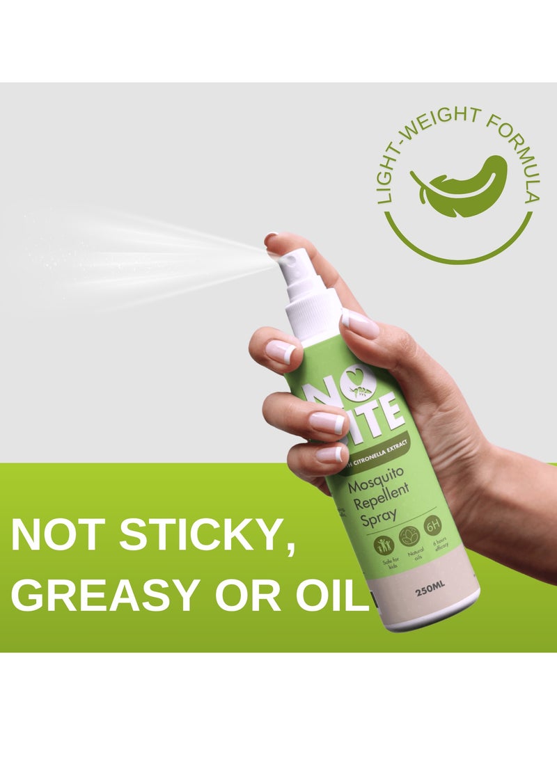 No Bite Mosquito Repellent Spray, Plant-Based with Citronella Extract, DEET-Free, Long-Lasting Protection, Alcohol-Free & Non-Staining Formula Safe for Kids, Pack of 2 x 250 ML - Image 4
