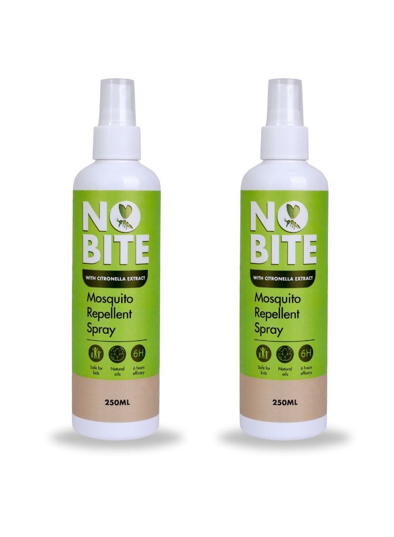 No Bite Mosquito Repellent Spray, Plant-Based with Citronella Extract, DEET-Free, Long-Lasting Protection, Alcohol-Free & Non-Staining Formula Safe for Kids, Pack of 2 x 250 ML - Image 1