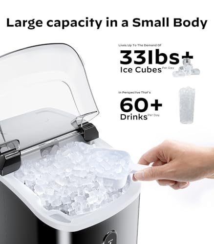 Silonn Nugget Ice Maker Countertop, Silonn Chewable Pellet Ice Machine with Self-Cleanin Function, 33lbs/24H Portable Ice Makers for Home Kitchen Officce, Black - Image 3