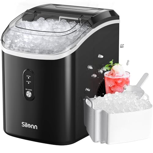 Silonn Nugget Ice Maker Countertop, Silonn Chewable Pellet Ice Machine with Self-Cleanin Function, 33lbs/24H Portable Ice Makers for Home Kitchen Officce, Black - Image 1