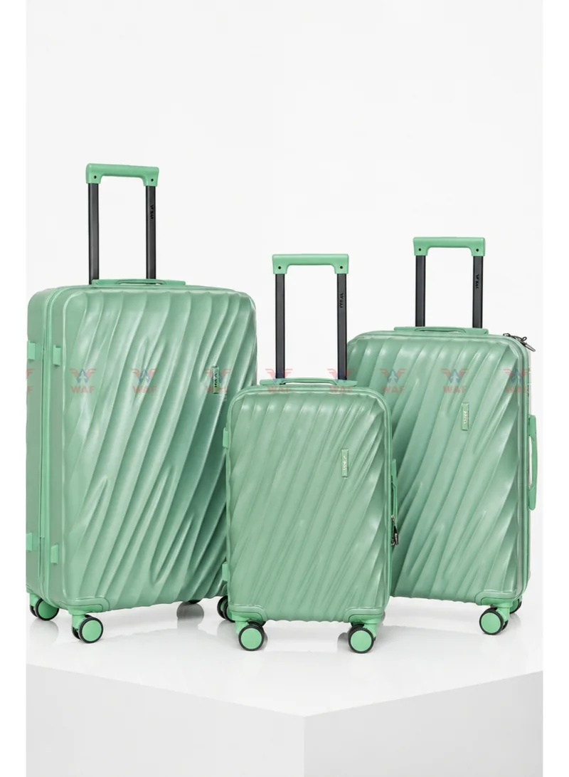 WAF Luggage Set 20 24 28 Inch WAF WAVE 3 Piece  ABS & Polycarbonate Hard Shell Suitcase with TSA Lock and 360 Spinner Wheels Silver