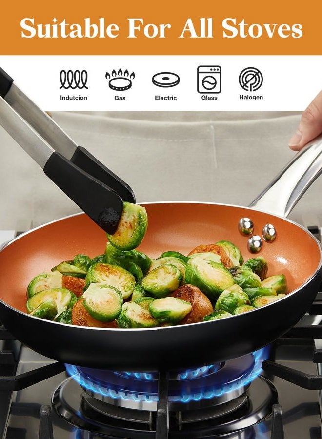 KOCH SYSTEME CS 10" Copper Nonstick Frying Pans with Lids - CSK Nonstick Copper Frying Pan with Titanium Ceramic Interior, 100% PFOA-Free Saute Pan/Skillet for All Stove Tops, Stainless Handle, Omelet Pan Cookware - Image 5