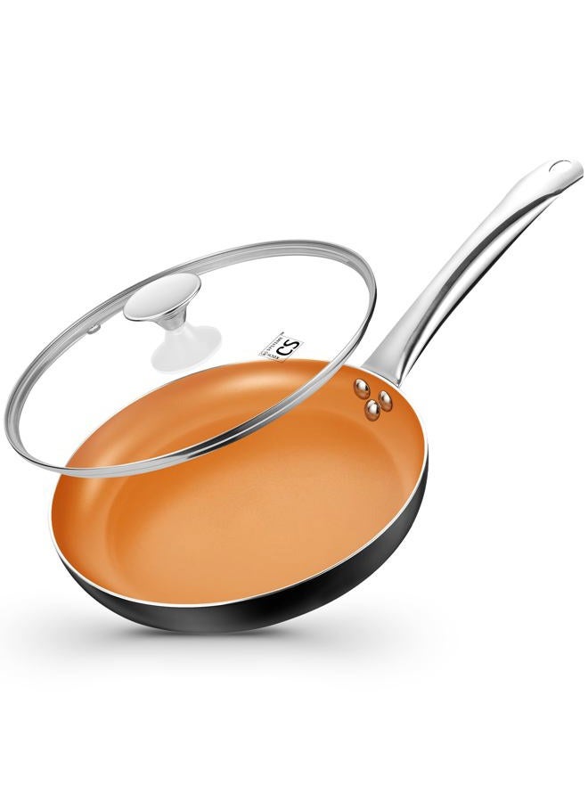 KOCH SYSTEME CS 10" Copper Nonstick Frying Pans with Lids - CSK Nonstick Copper Frying Pan with Titanium Ceramic Interior, 100% PFOA-Free Saute Pan/Skillet for All Stove Tops, Stainless Handle, Omelet Pan Cookware - Image 1