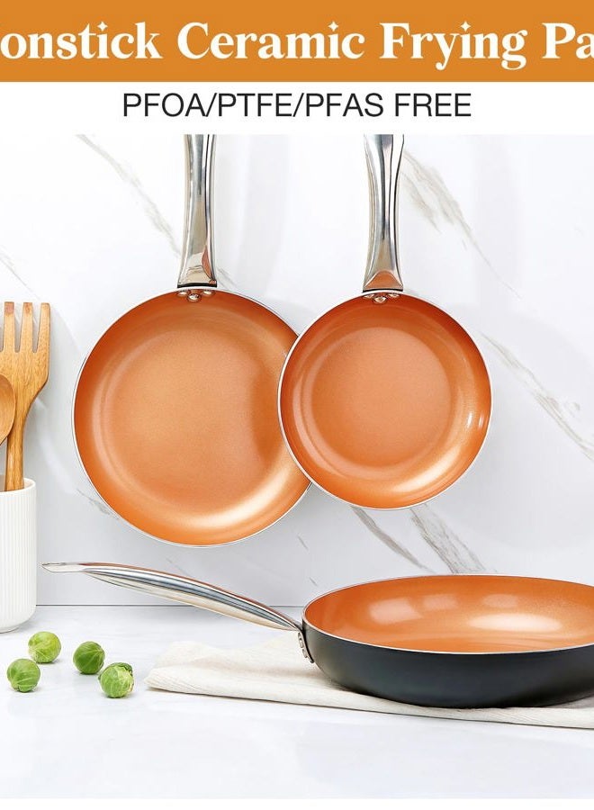 KOCH SYSTEME CS 10" Copper Nonstick Frying Pans with Lids - CSK Nonstick Copper Frying Pan with Titanium Ceramic Interior, 100% PFOA-Free Saute Pan/Skillet for All Stove Tops, Stainless Handle, Omelet Pan Cookware - Image 4