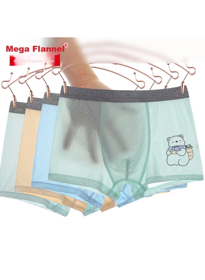 Bejirog Beiji Rong 4-pack Children's Ice Silk Underwear, Boys' Summer Thin Modal, Big Boys' Youth Antibacterial Boxer Briefs - Image 1