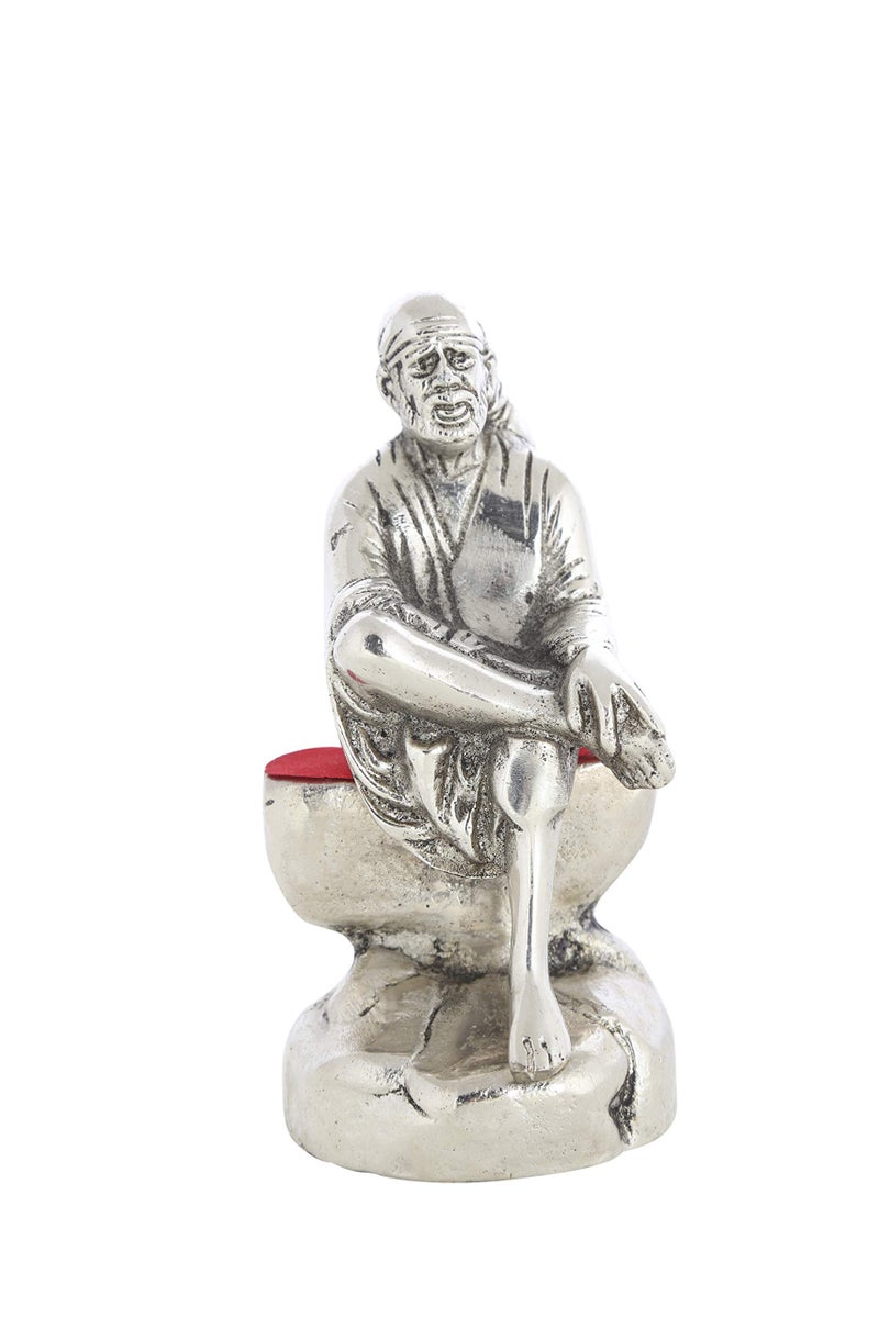 INTERNATIONAL GIFT® Silver Plated Oxidized Finish Sai Baba Idol with Luxury Velvet Box with Beautiful Carry Bag (16 cm X 7 cm X 5.5 cm) - Image 2