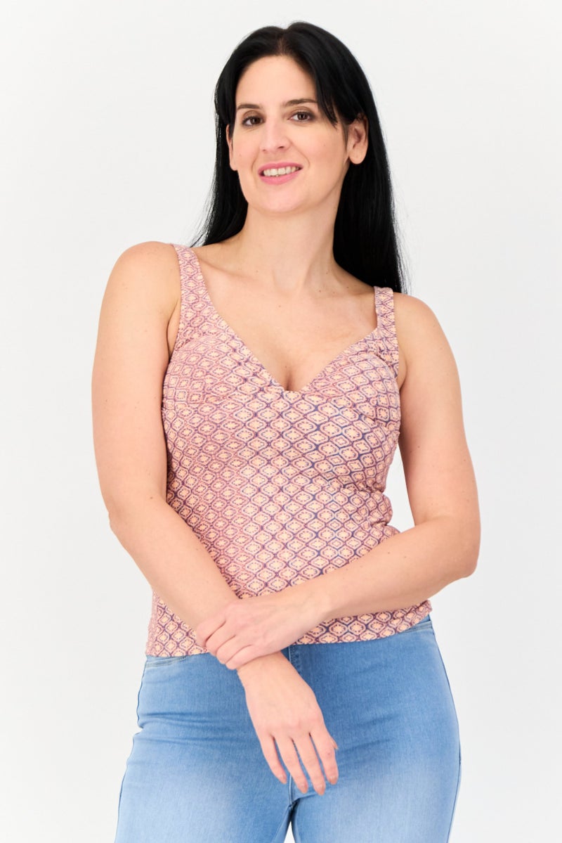 Billabong Women V Neck Allover Print Sleeveless Top, Multicolor - Image 1