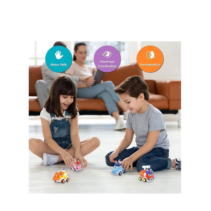 SOLARAE 4PCS Pull Back Cars Toys are suitable for three-year-old children, Toddler Toy Wind Up Cars，Friction Powered Press Vehicles Infant Birthday Gift for boys and girls. - Image 2