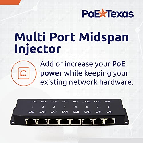 PoE Texas 8 Port PoE Injector - 8 Port PoE Adapter - Add Power Over Ethernet for Passive Devices - 10/100 Data Rate for PTZ, IP Camera Video Security System, VoIP Phone, WiFi Access Point (POE-8-ENC) - Image 2