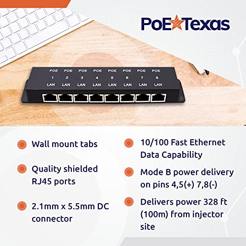 PoE Texas 8 Port PoE Injector - 8 Port PoE Adapter - Add Power Over Ethernet for Passive Devices - 10/100 Data Rate for PTZ, IP Camera Video Security System, VoIP Phone, WiFi Access Point (POE-8-ENC) - Image 3