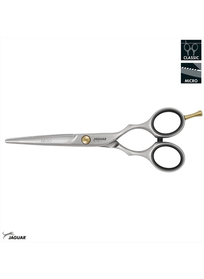 JAGUAR مقص تصفيف الشعر Jaguar Pre Style Ergo مقاس 6.0 بوصة من الفولاذ المقاوم للصدأ لقص الشعر وتقليمه لمصففي الشعر والحلاقين، بمظهر نهائي ساتان، تصميم كلاسيكي، صنع في ألمانيا - Image 2