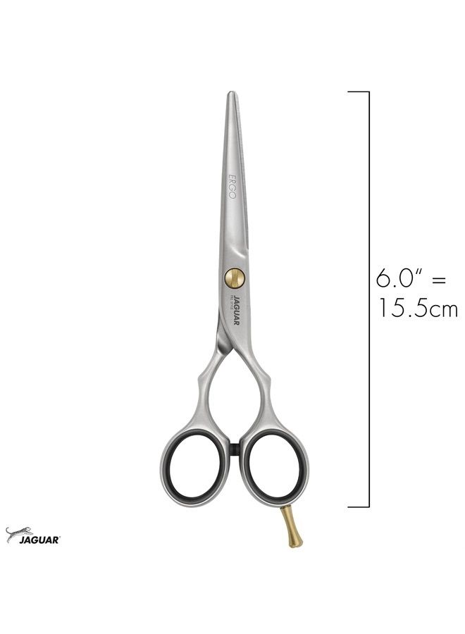 JAGUAR مقص تصفيف الشعر Jaguar Pre Style Ergo مقاس 6.0 بوصة من الفولاذ المقاوم للصدأ لقص الشعر وتقليمه لمصففي الشعر والحلاقين، بمظهر نهائي ساتان، تصميم كلاسيكي، صنع في ألمانيا - Image 3