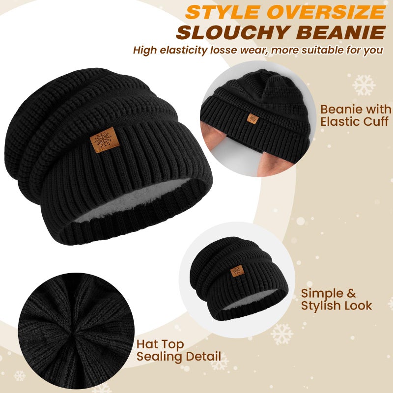 Pleneal Winter Womens Beanie Hat Scarf Gloves Set, Slouchy Beanie Knit Scarf Touchscreen Gloves Warm 3 Gift Set - Image 2