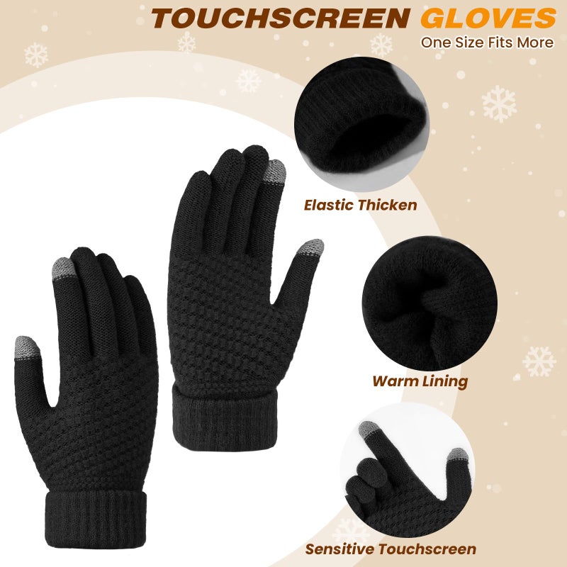 Pleneal Winter Womens Beanie Hat Scarf Gloves Set, Slouchy Beanie Knit Scarf Touchscreen Gloves Warm 3 Gift Set - Image 4