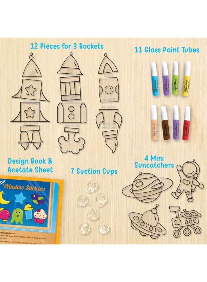 إيماجيميك مجموعة لوحات زجاجية مكونة من 16 قطعة من Imagimake Window Art - Rocket - تصميمات رائد فضاء، مركبة فضائية، فضاء - مجموعة حرفية للأولاد والبنات من سن 5 سنوات فما فوق، متعددة الألوان - Image 2