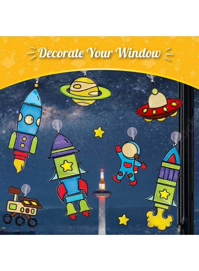 إيماجيميك مجموعة لوحات زجاجية مكونة من 16 قطعة من Imagimake Window Art - Rocket - تصميمات رائد فضاء، مركبة فضائية، فضاء - مجموعة حرفية للأولاد والبنات من سن 5 سنوات فما فوق، متعددة الألوان - Image 5