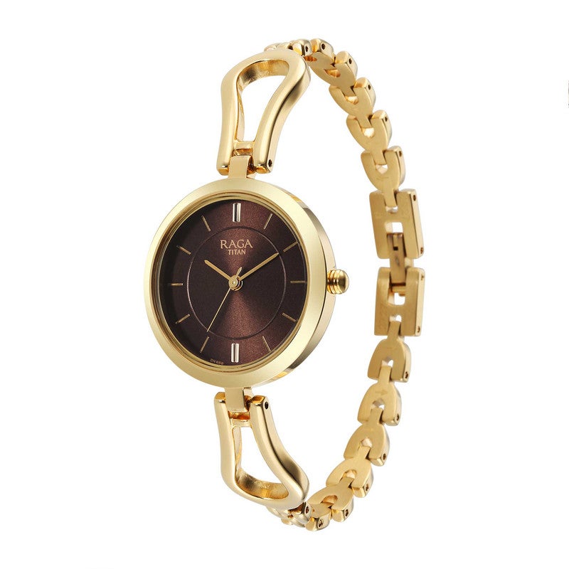 TITAN Raga Womens Luxurious Champagne Dial Gold Tone Metal Bracelet Watch Premium Elegance 2727YM01 - Image 3