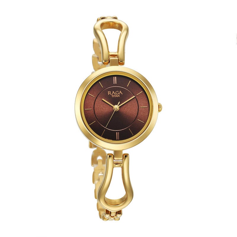 TITAN Raga Womens Luxurious Champagne Dial Gold Tone Metal Bracelet Watch Premium Elegance 2727YM01 - Image 2