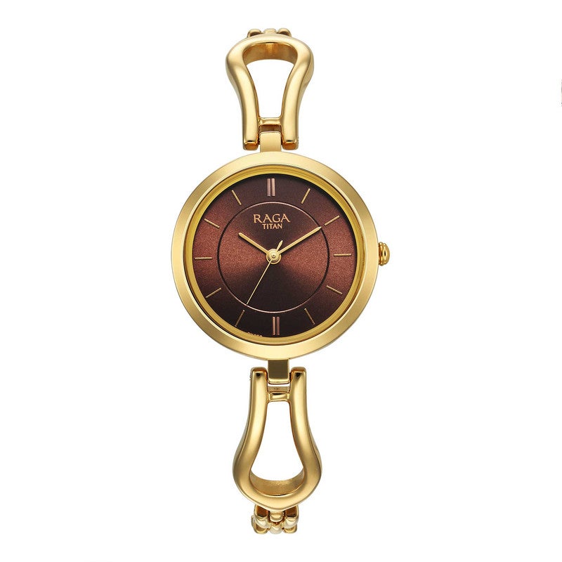 TITAN Raga Womens Luxurious Champagne Dial Gold Tone Metal Bracelet Watch Premium Elegance 2727YM01 - Image 1