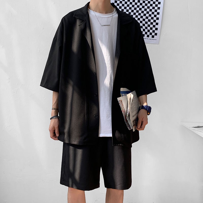 Dk Uniform Men'S Full Set Summer Loose College Style Blazer Trendy Jk Suit Three-Quarter Sleeve Yuppie Small Suit - Image 4
