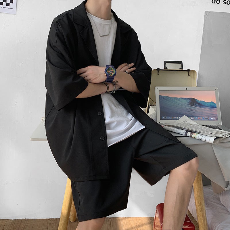 Dk Uniform Men'S Full Set Summer Loose College Style Blazer Trendy Jk Suit Three-Quarter Sleeve Yuppie Small Suit - Image 5