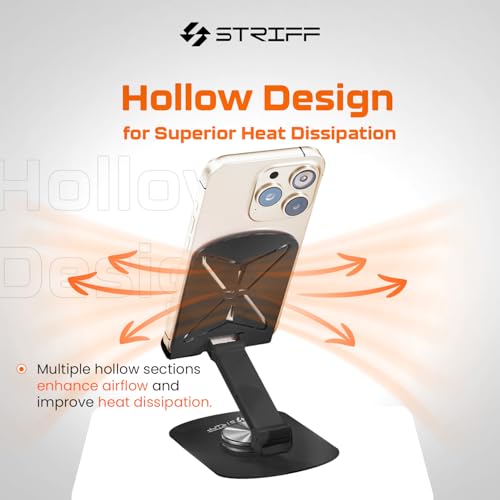 STRIFF mobSpin 360° Rotating Metal Phone Stand, Foldable Mobile Holder with Adjustable Height & Angle, Stable Round Base, Thick Case Friendly, for Smartphones, Tablets, Kindles & iPads – Black - Image 5