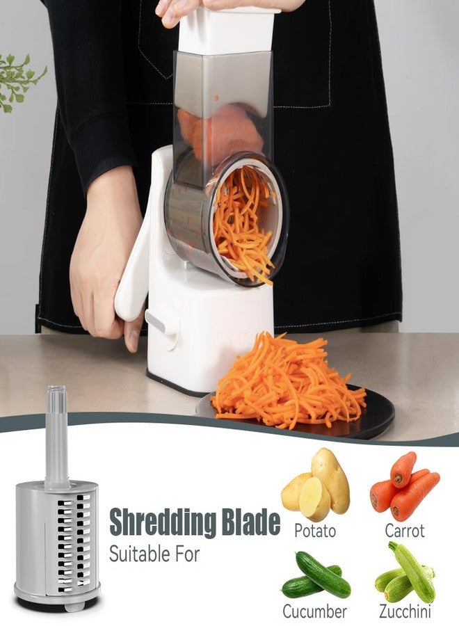 Maxceysen Safe Vegetable Mandoline Slicer Large Multifunctional Rotary Cheese Grater Hand Crank Easy Rotating Veggie Shredder Anti-Cutting, 3 Interchangeable Blades (WhiteGrey) - Image 3