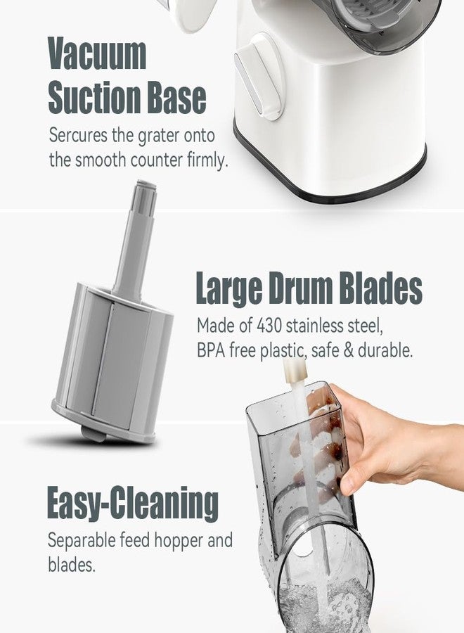 Maxceysen Safe Vegetable Mandoline Slicer Large Multifunctional Rotary Cheese Grater Hand Crank Easy Rotating Veggie Shredder Anti-Cutting, 3 Interchangeable Blades (WhiteGrey) - Image 5
