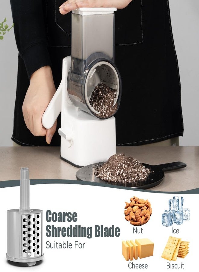 Maxceysen Safe Vegetable Mandoline Slicer Large Multifunctional Rotary Cheese Grater Hand Crank Easy Rotating Veggie Shredder Anti-Cutting, 3 Interchangeable Blades (WhiteGrey) - Image 4