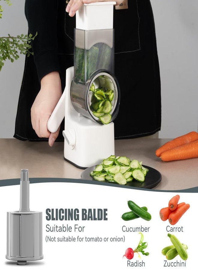 Maxceysen Safe Vegetable Mandoline Slicer Large Multifunctional Rotary Cheese Grater Hand Crank Easy Rotating Veggie Shredder Anti-Cutting, 3 Interchangeable Blades (WhiteGrey) - Image 2