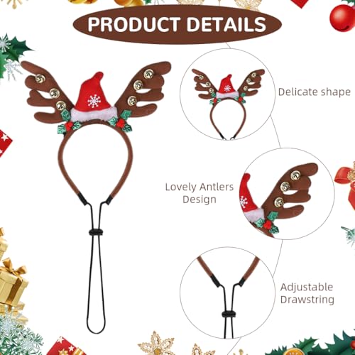Qpets® Dog Christmas Headband, Elk Horn Dog Headband with Santa Hat & Adjustable Chin Strap, Lovely Cartoon Santa Claus Hat Xmas Party Accessories with Bell Festive Photo Prop for Dogs & Cats - Image 3