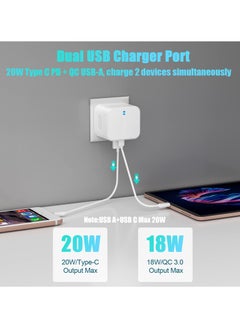 إيروريكس شاحن USB C 20 وات، قابس حائط سريع الشحن، 2 منافذ PD QC 3.0 قابس شاحن سريع  - Image 3