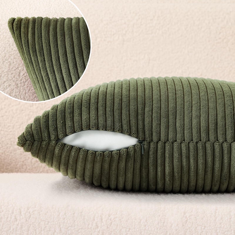Mecatny Corduroy Decorative Throw Pillow Covers 20x20 Set of 2 for Sofa Living Room, Soft Neutral Boho Couch Pillow Covers for Home Decor, Olive Green - Image 5