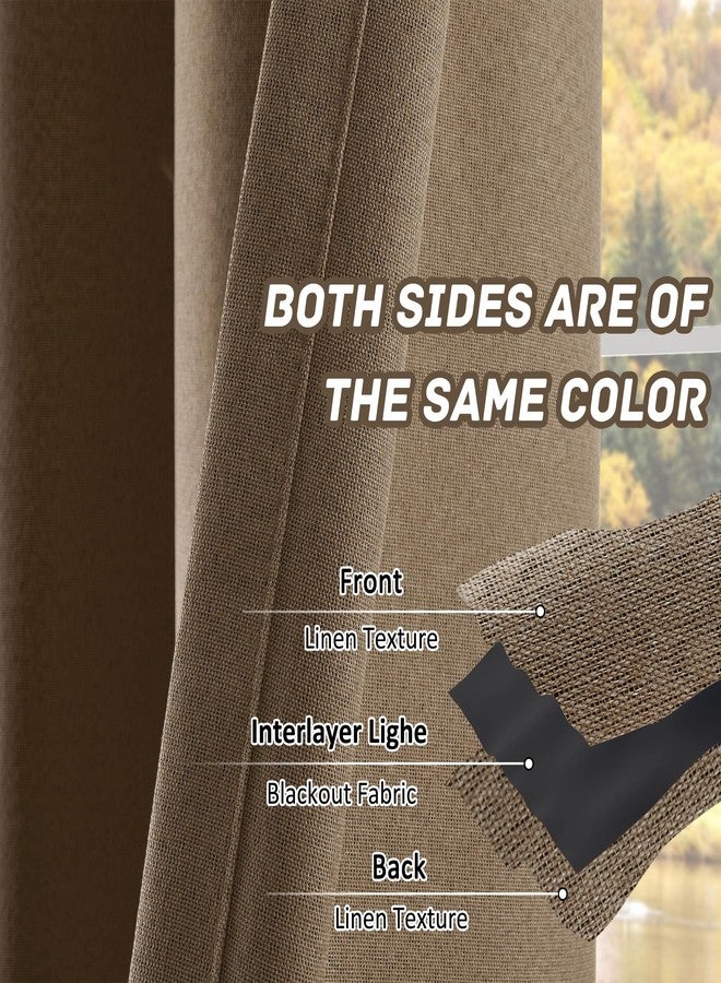 OYRING 100% Blackout Linen Textured Curtains 95 Inch Length 2 Panels Set for Living Room, Bedroom, Light Weight Curtains with Grommets Top, Full Blackout Curtains Privacy Protection, Brown, 52" W x 95" L - Image 5