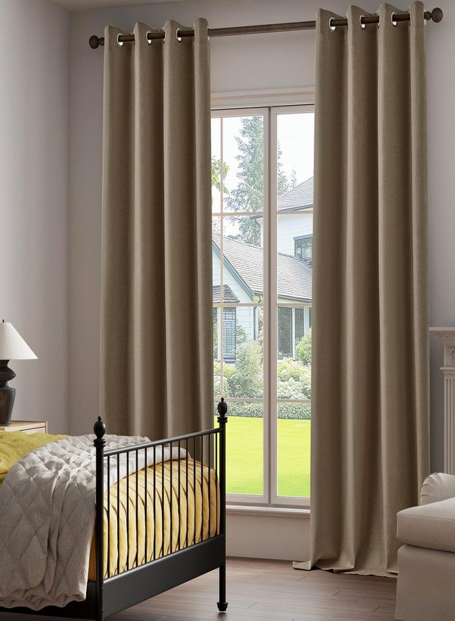 OYRING 100% Blackout Linen Textured Curtains 95 Inch Length 2 Panels Set for Living Room, Bedroom, Light Weight Curtains with Grommets Top, Full Blackout Curtains Privacy Protection, Brown, 52" W x 95" L - Image 2