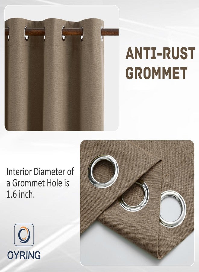 OYRING 100% Blackout Linen Textured Curtains 95 Inch Length 2 Panels Set for Living Room, Bedroom, Light Weight Curtains with Grommets Top, Full Blackout Curtains Privacy Protection, Brown, 52" W x 95" L - Image 3