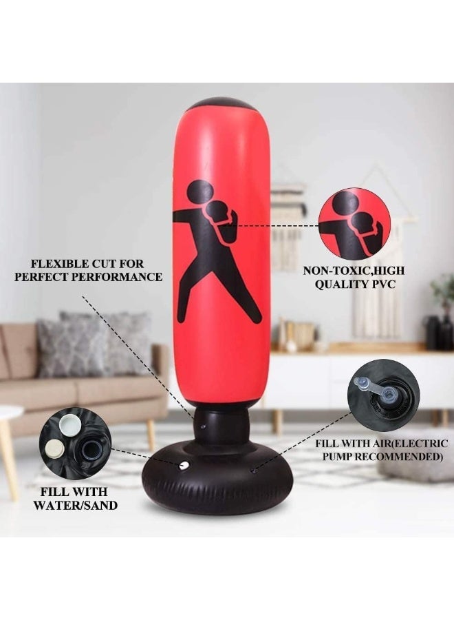 كيلا كيس ملاكمة قابل للنفخ X-spring، أكياس ملاكمة قائمة بذاتها بطول 160 سم للأطفال والكبار، كيس ملاكمة للأطفال، كيس ملاكمة قابل للنفخ للكاراتيه والتايكوندو وتدريب سرعة ركلة تخفيف الضغط - Image 3