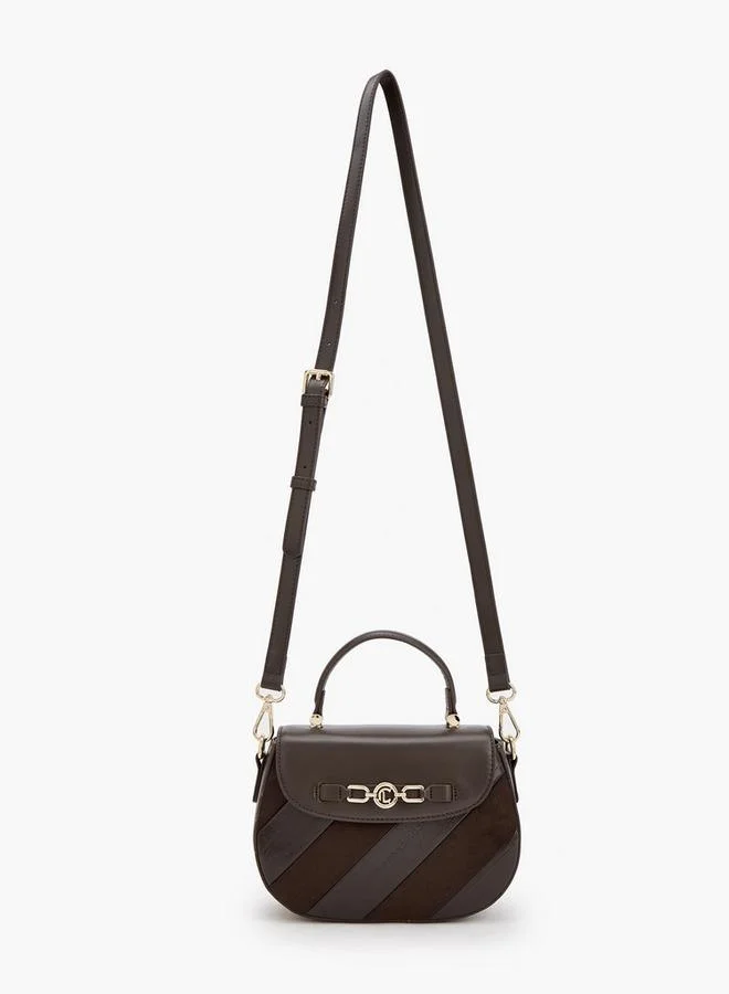 Le Confort BROWN Striped Suede Satchel Bag With Metallic Accent for Women | Best Price UAE