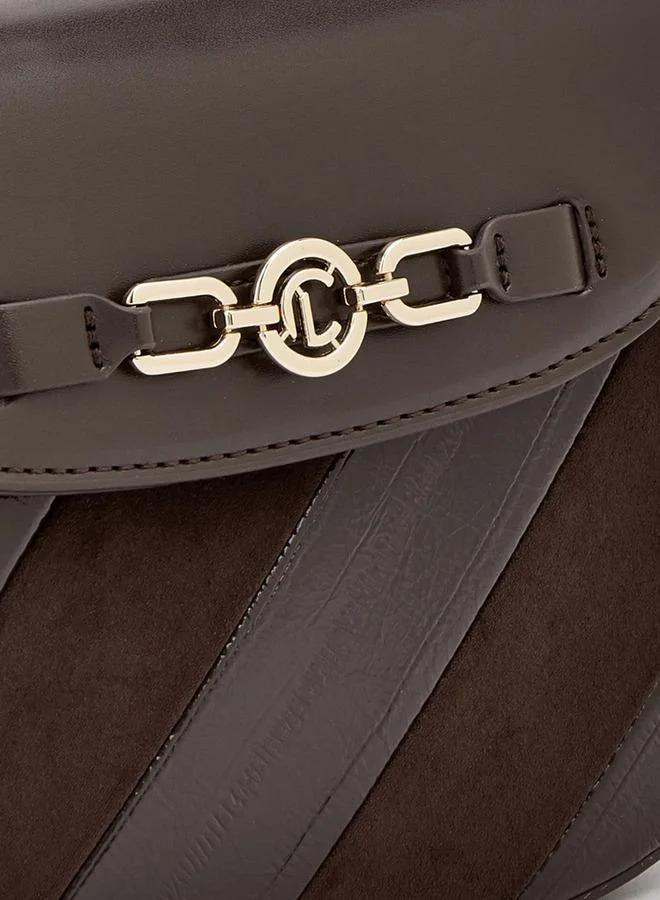 Le Confort BROWN Striped Suede Satchel Bag With Metallic Accent for Women | Best Price UAE
