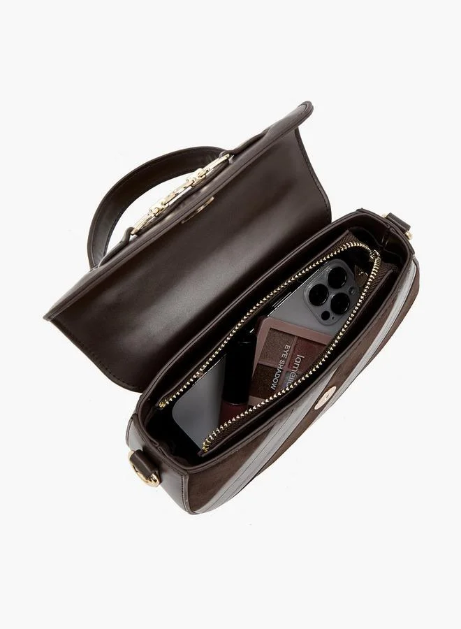 Le Confort BROWN Striped Suede Satchel Bag With Metallic Accent for Women | Best Price UAE