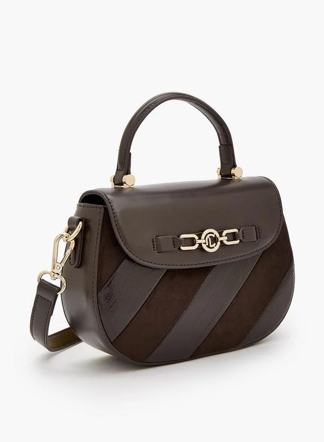 Le Confort BROWN Striped Suede Satchel Bag With Metallic Accent for Women | Best Price UAE
