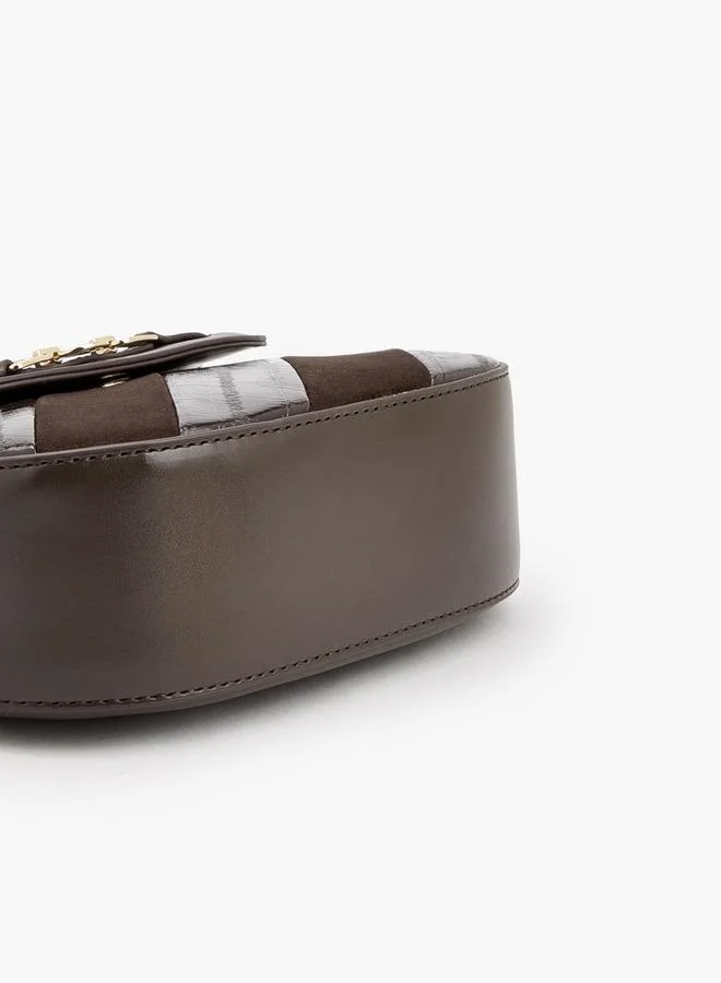 Le Confort BROWN Striped Suede Satchel Bag With Metallic Accent for Women | Best Price UAE