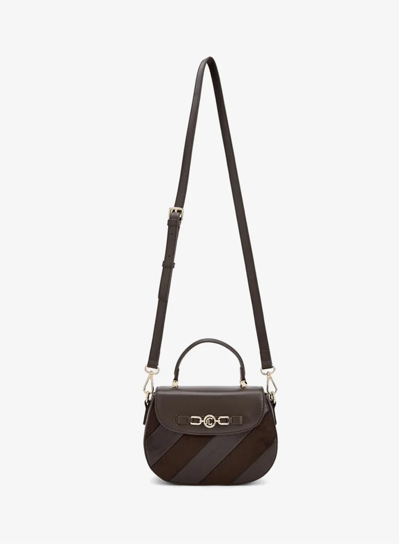 Le Confort Striped Suede Satchel Bag With Metallic Accent