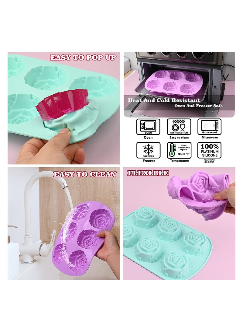 Zikra 2 Pcs Silicone Rose Mold Large Rose Flower Soap Mold Flower Shape Fondant Ice Cube Trays Food Grade Silicone and BPA Free Perfect for Soap Mousse Jelly Chocolate Dishwasher Safe - Image 3