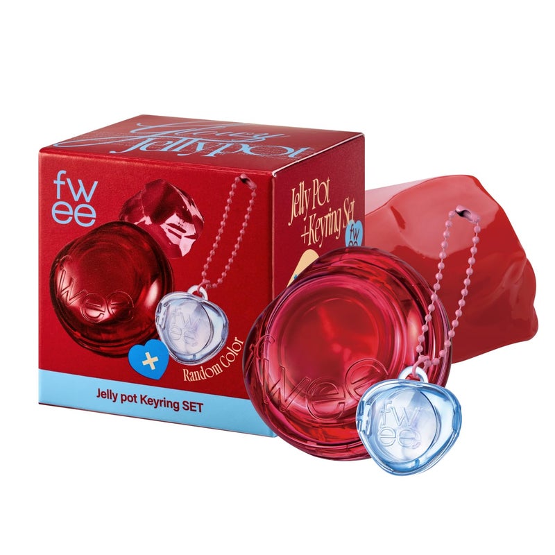 fwee Glowy Jelly Pot + Keychain SET | Dewy Jelly Lip & Blush Color, Tinted Glow Jelly Balm, Dewy Buildable Finish â€“ Honey Peach (Vivid Coral) | 0.14 oz - Image 1