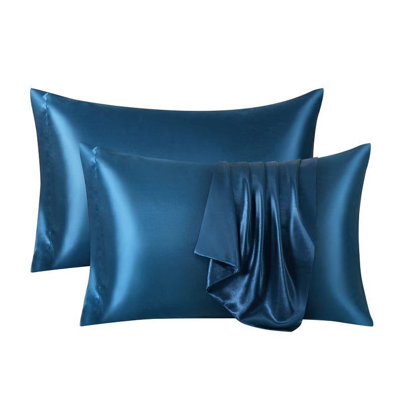 Ersmak Satin Pillowcase Standard Set of 2  Ultra Soft & Silky Satin Pillow Cases for Hair and Skin  Wrinkle Fade Resistant Pillow Covers with Envelope Closure (Navy Blue) - Image 2