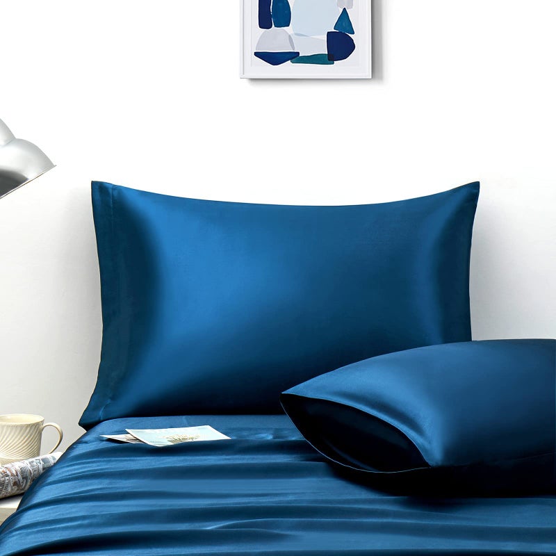 Ersmak Satin Pillowcase Standard Set of 2  Ultra Soft & Silky Satin Pillow Cases for Hair and Skin  Wrinkle Fade Resistant Pillow Covers with Envelope Closure (Navy Blue) - Image 1