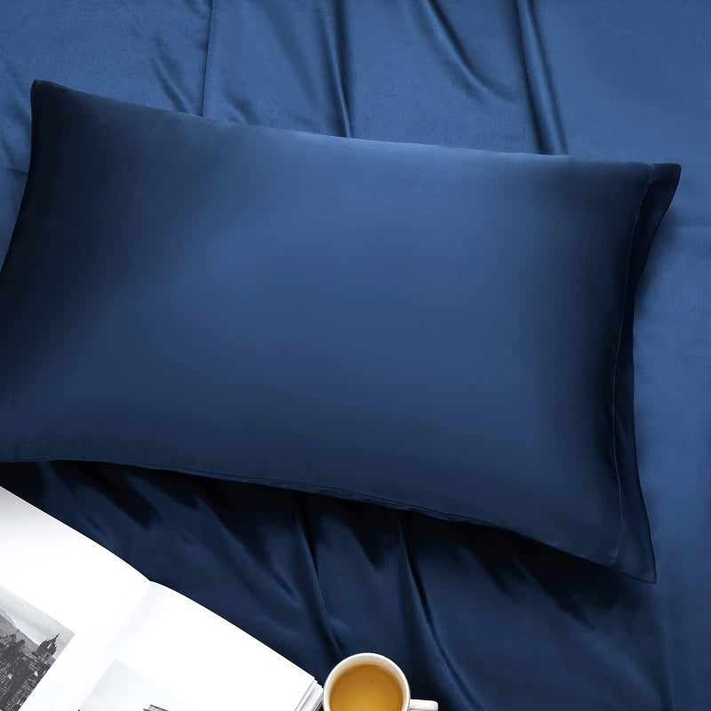 Ersmak Satin Pillowcase Standard Set of 2  Ultra Soft & Silky Satin Pillow Cases for Hair and Skin  Wrinkle Fade Resistant Pillow Covers with Envelope Closure (Navy Blue) - Image 3