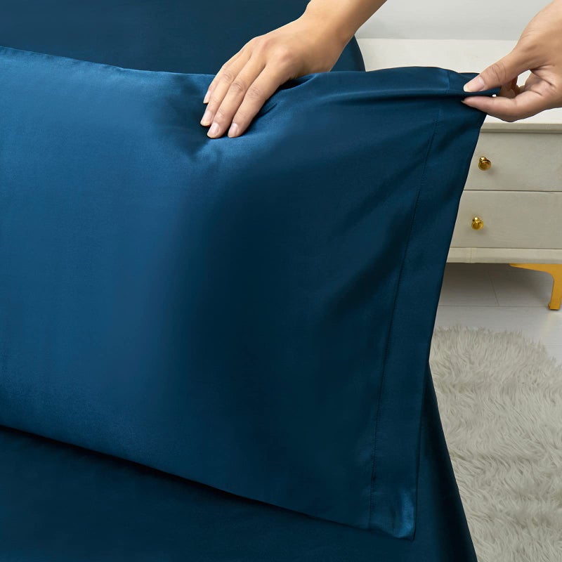 Ersmak Satin Pillowcase Standard Set of 2  Ultra Soft & Silky Satin Pillow Cases for Hair and Skin  Wrinkle Fade Resistant Pillow Covers with Envelope Closure (Navy Blue) - Image 4