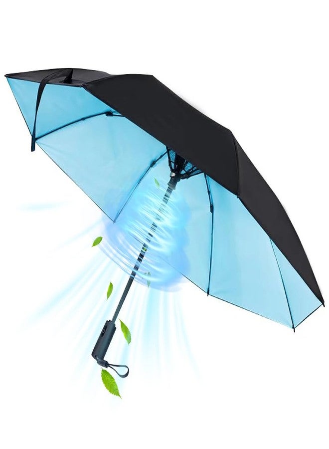 WOOLALA 【2023 Newly】 UV Sun Umbrella with Fan, Portable Cooling Fan Umbrella UPF 50+ Foldable Umbrella for Sun & Rain, USB Rechargeable Travel Umbrella Personal Fan for Heatstroke, Hot Days, Blue - Image 1